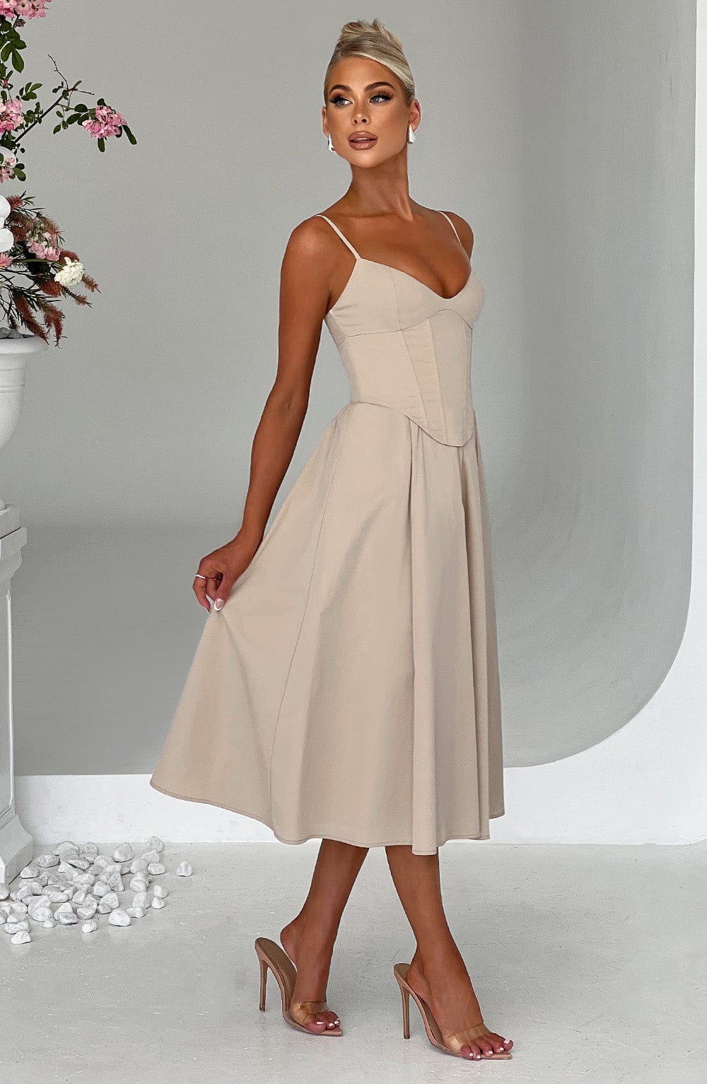 Mariella Midi Dress - Beige - Napalia