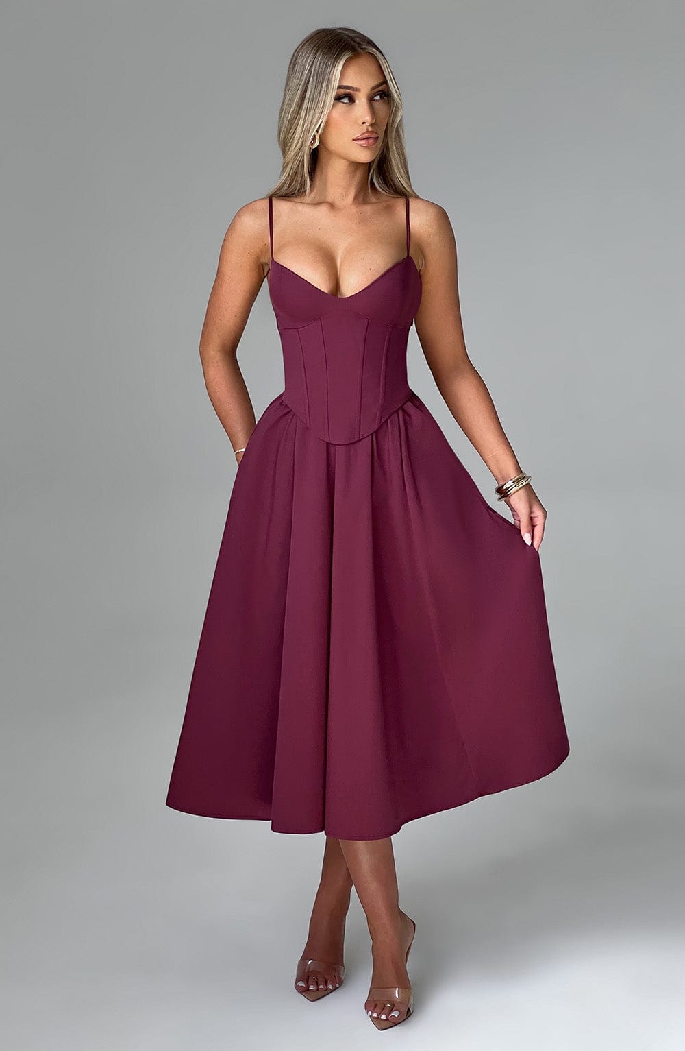 Mariella Midi Dress - Cherry Lacquer - Napalia