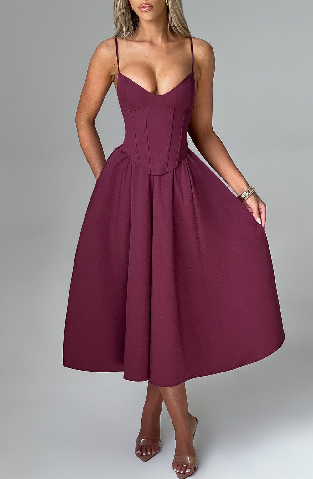 Mariella Midi Dress - Cherry Lacquer - Napalia