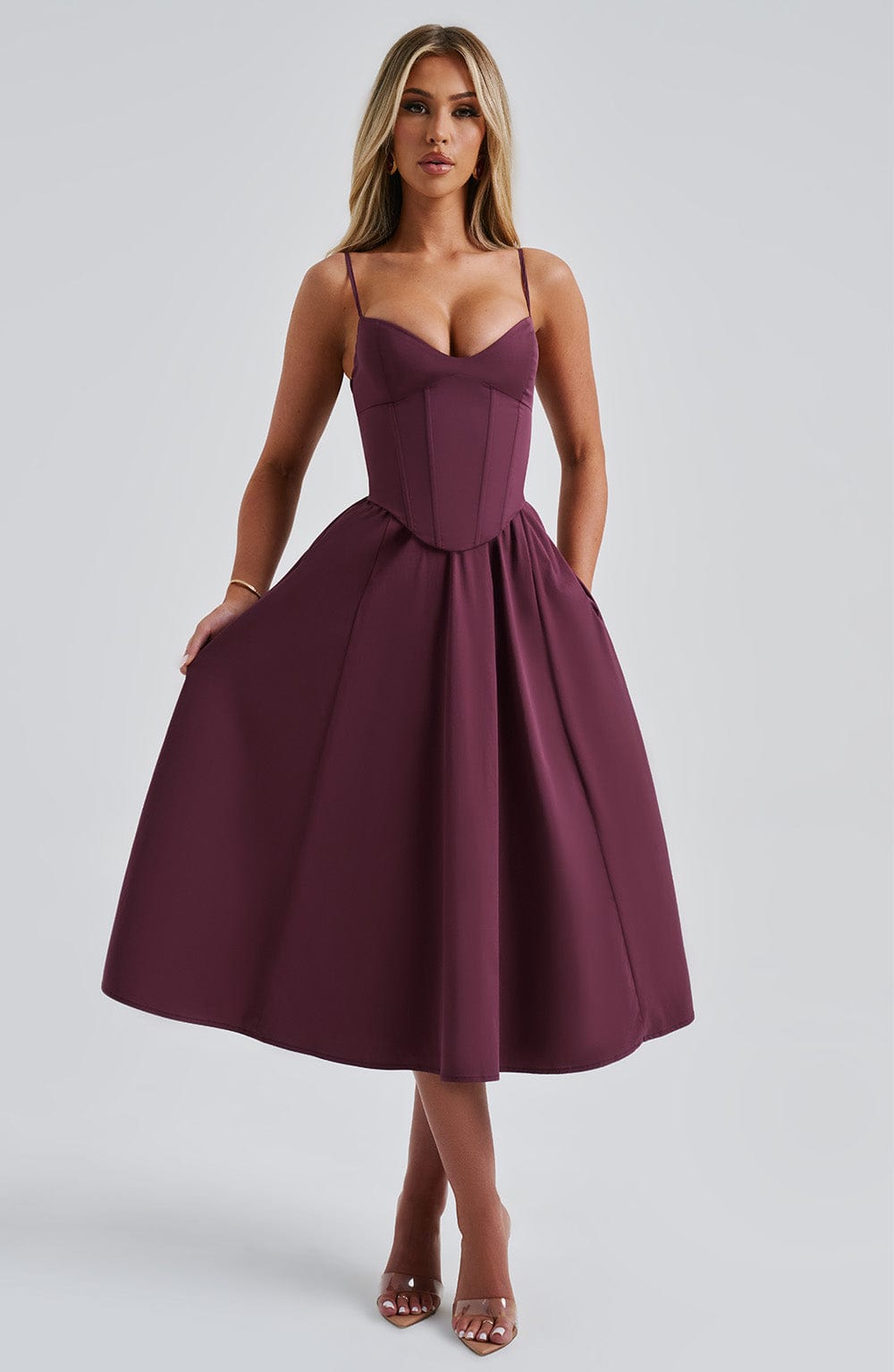 Mariella Midi Dress - Cherry Lacquer - Napalia
