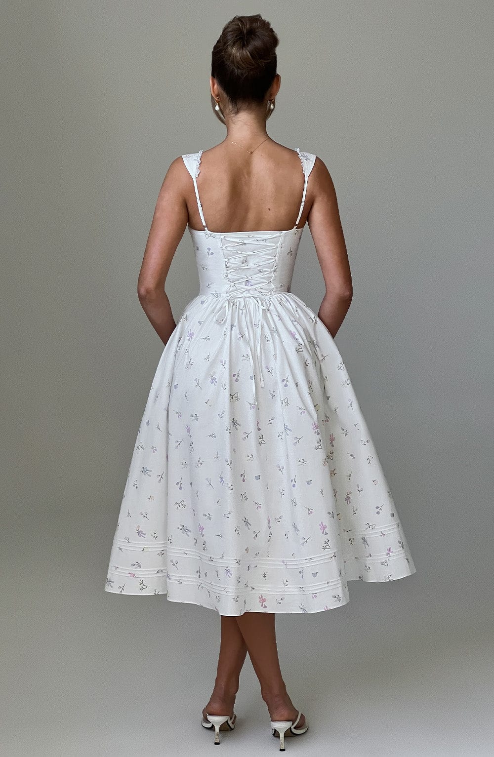 Marlena Midi Dress - White Multi Floral Print - Napalia