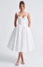 Marlena Midi Dress - White Multi Floral Print - Napalia