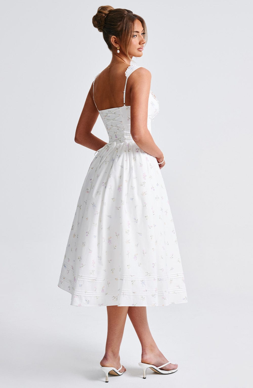 Marlena Midi Dress - White Multi Floral Print - Napalia