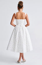 Marlena Midi Dress - White Multi Floral Print - Napalia