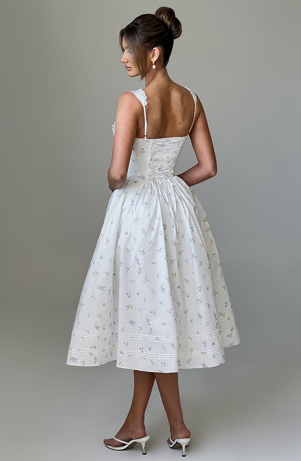 Marlena Midi Dress - White Multi Floral Print - Napalia