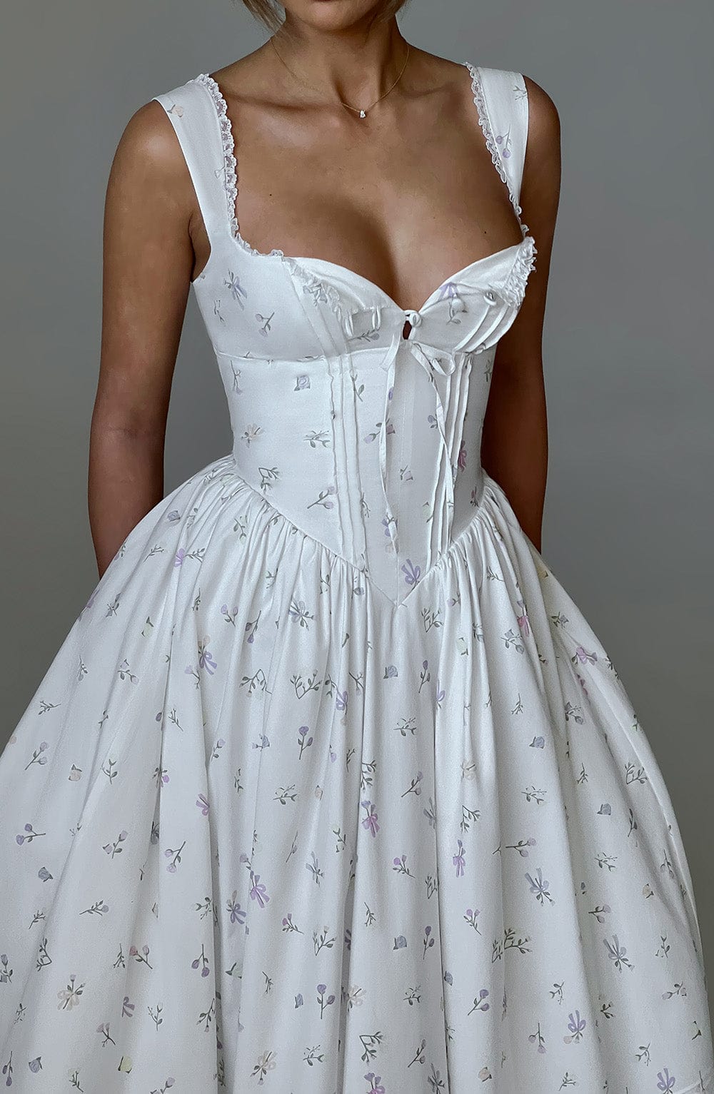Marlena Midi Dress - White Multi Floral Print - Napalia