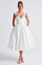 Marlena Midi Dress - White Multi Floral Print - Napalia
