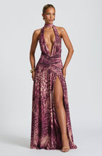 Melania Maxi Dress - Magenta Orchid Print - Napalia