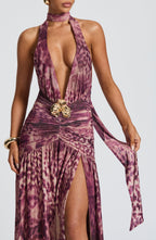 Melania Maxi Dress - Magenta Orchid Print - Napalia