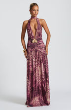 Melania Maxi Dress - Magenta Orchid Print - Napalia