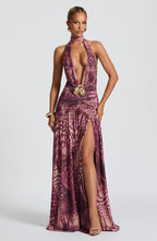 Melania Maxi Dress - Magenta Orchid Print - Napalia