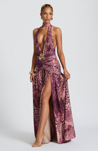 Melania Maxi Dress - Magenta Orchid Print - Napalia