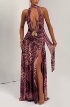 Melania Maxi Dress - Magenta Orchid Print - Napalia