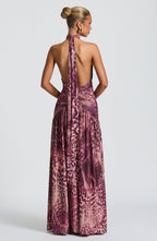 Melania Maxi Dress - Magenta Orchid Print - Napalia