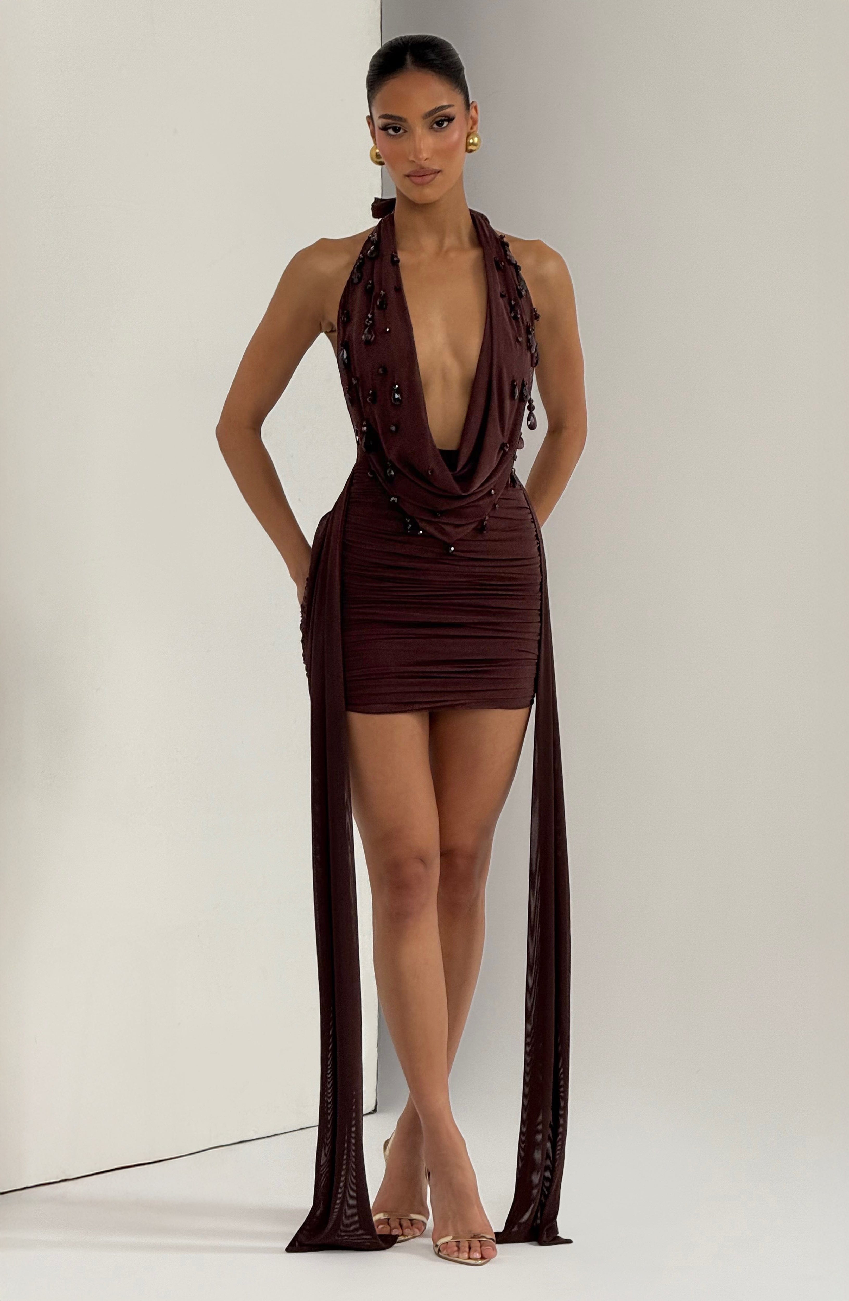 Melona Mini Dress - Plum Brown - Napalia