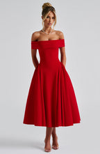 Miranda Midi Dress - Red - Napalia