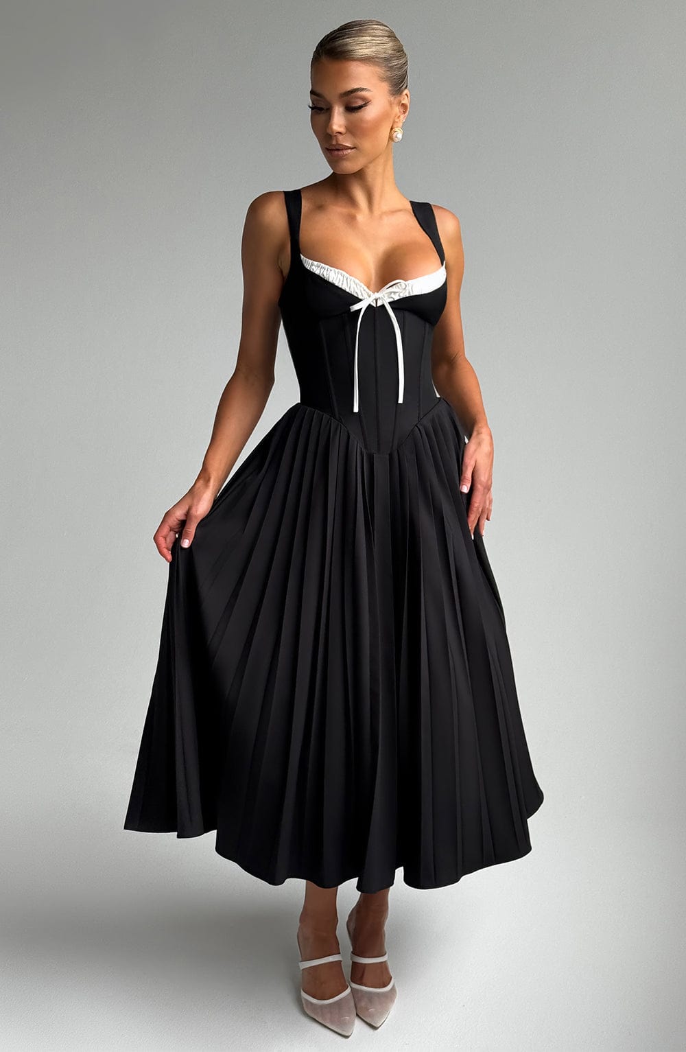 Natassia Midi Dress - Black/White - Napalia