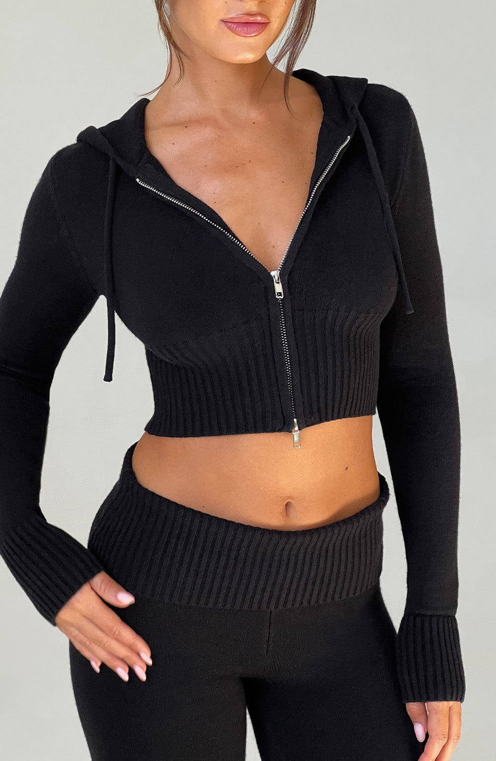 Portia Knit Hoodie - Black - Napalia