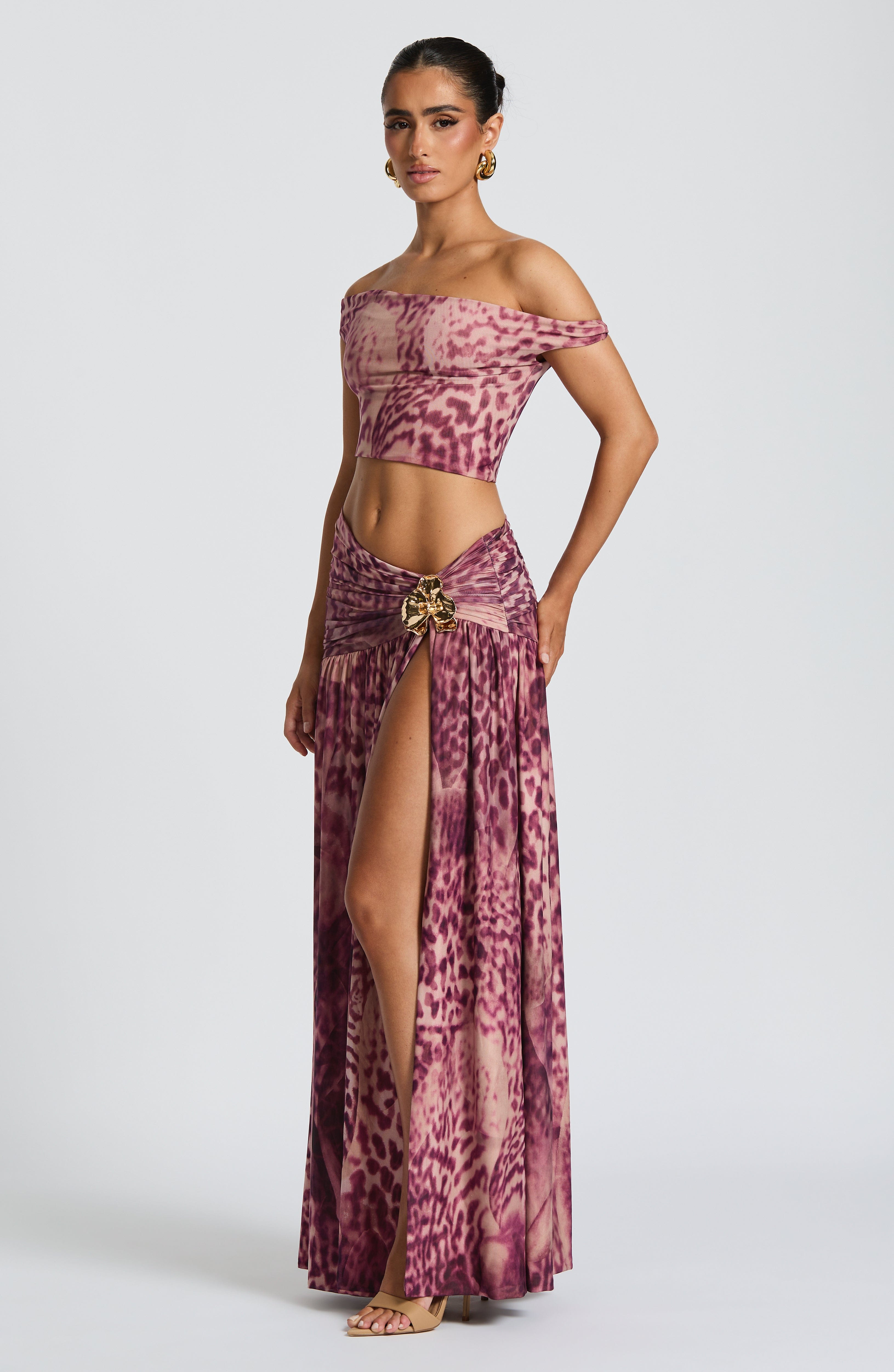 Saira Maxi Skirt - Magenta Orchid Print - Napalia