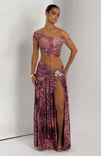 Saira Maxi Skirt - Magenta Orchid Print - Napalia