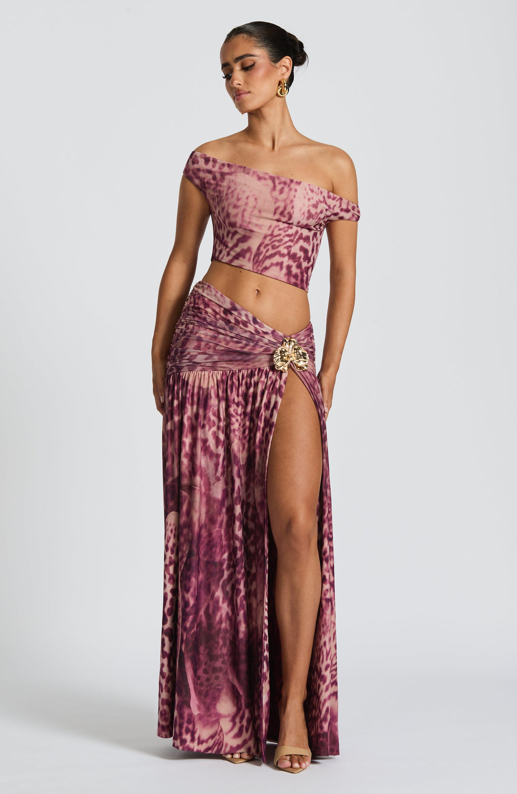 Saira Maxi Skirt - Magenta Orchid Print - Napalia