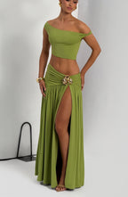 Saira Maxi Skirt - Olive - Napalia