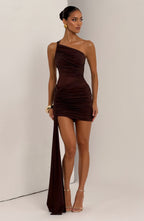 Shazia Mini Dress - Plum Brown - Napalia