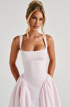 Sherrie Midi Dress - Blush Gingham - Napalia