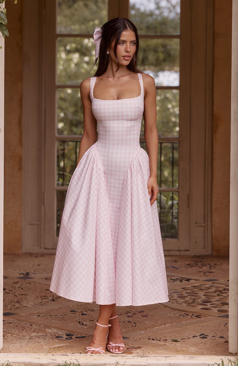 Sherrie Midi Dress - Blush Gingham - Napalia