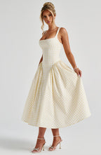Sherrie Midi Dress - Lemon Gingham - Napalia