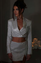 Stefania Cropped Jacket - White Gold Sparkle - Napalia