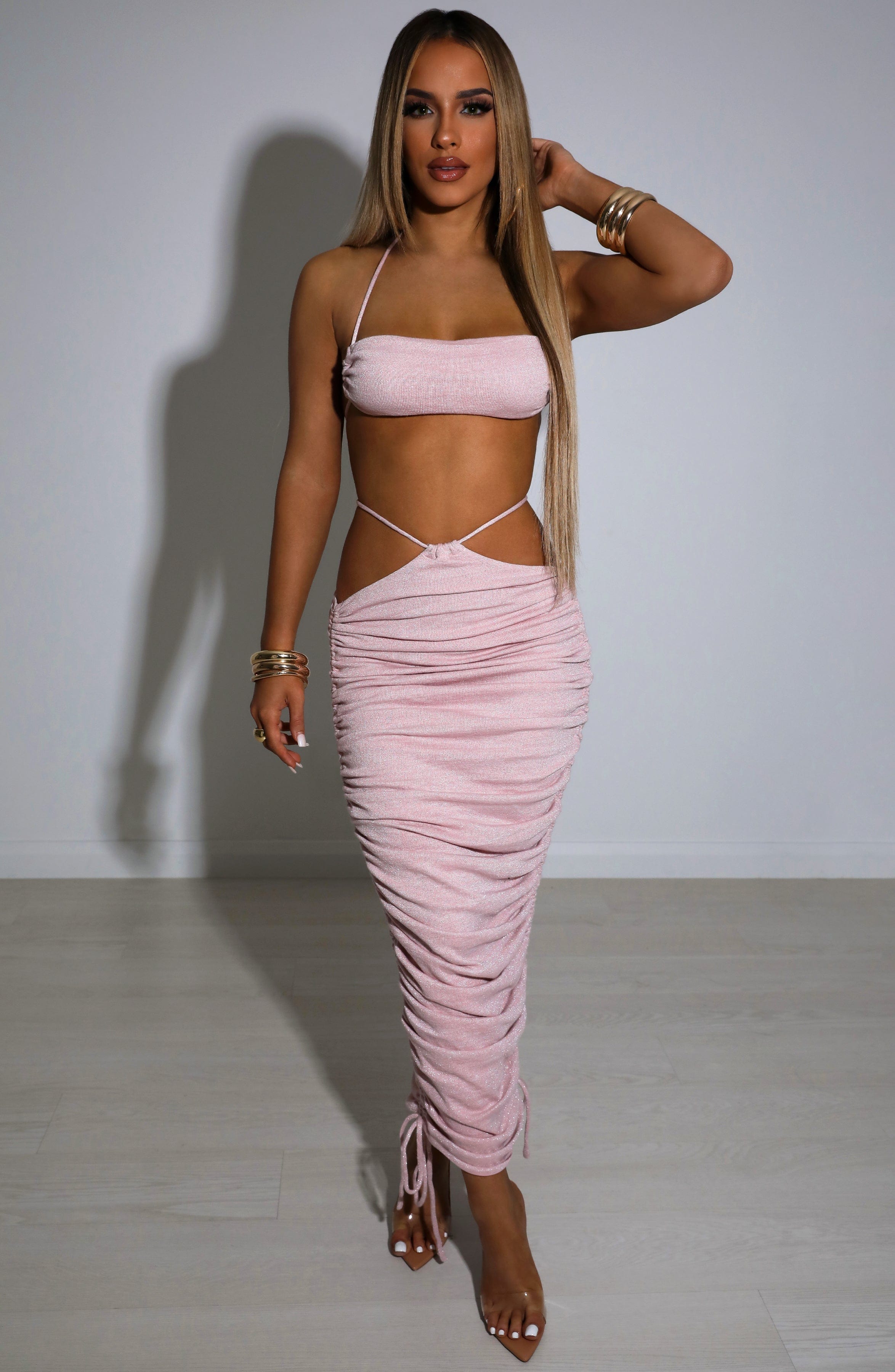Valencia Maxi Skirt - Baby Pink Sparkle - Napalia