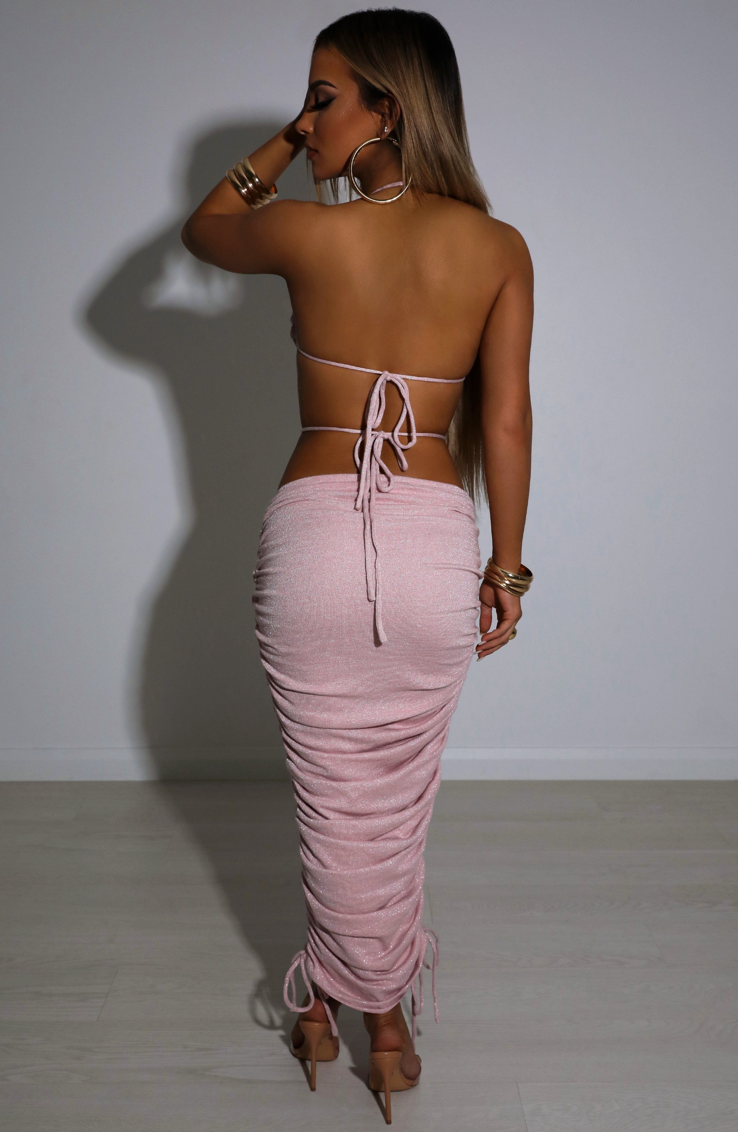 Valencia Maxi Skirt - Baby Pink Sparkle - Napalia
