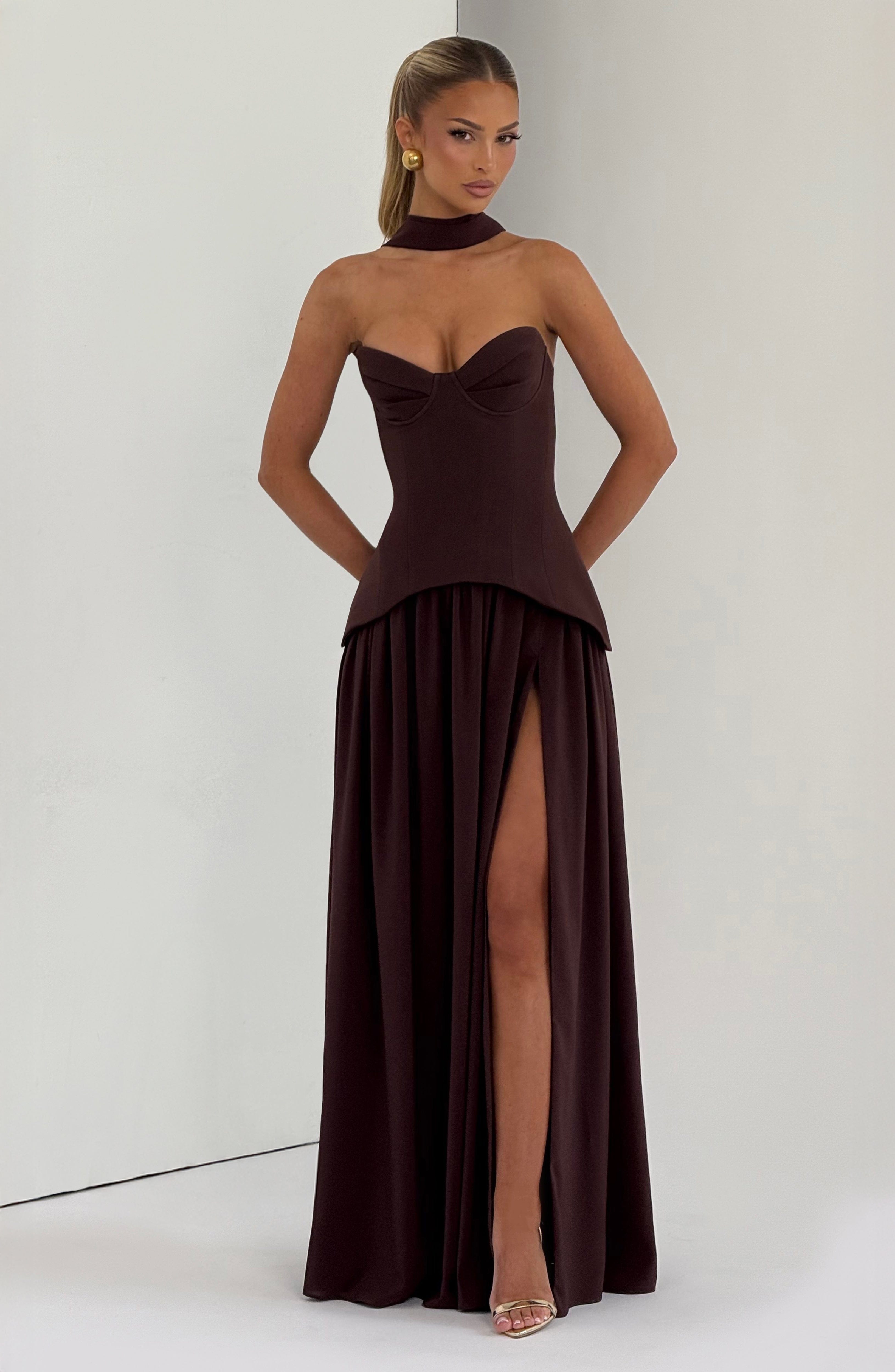 Vietta Maxi Dress - Plum Brown - Napalia